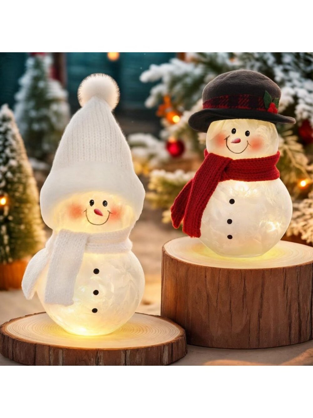 2 Pack Light-Up Snowman Figurines - Festive Table Decor for Holiday Cheer